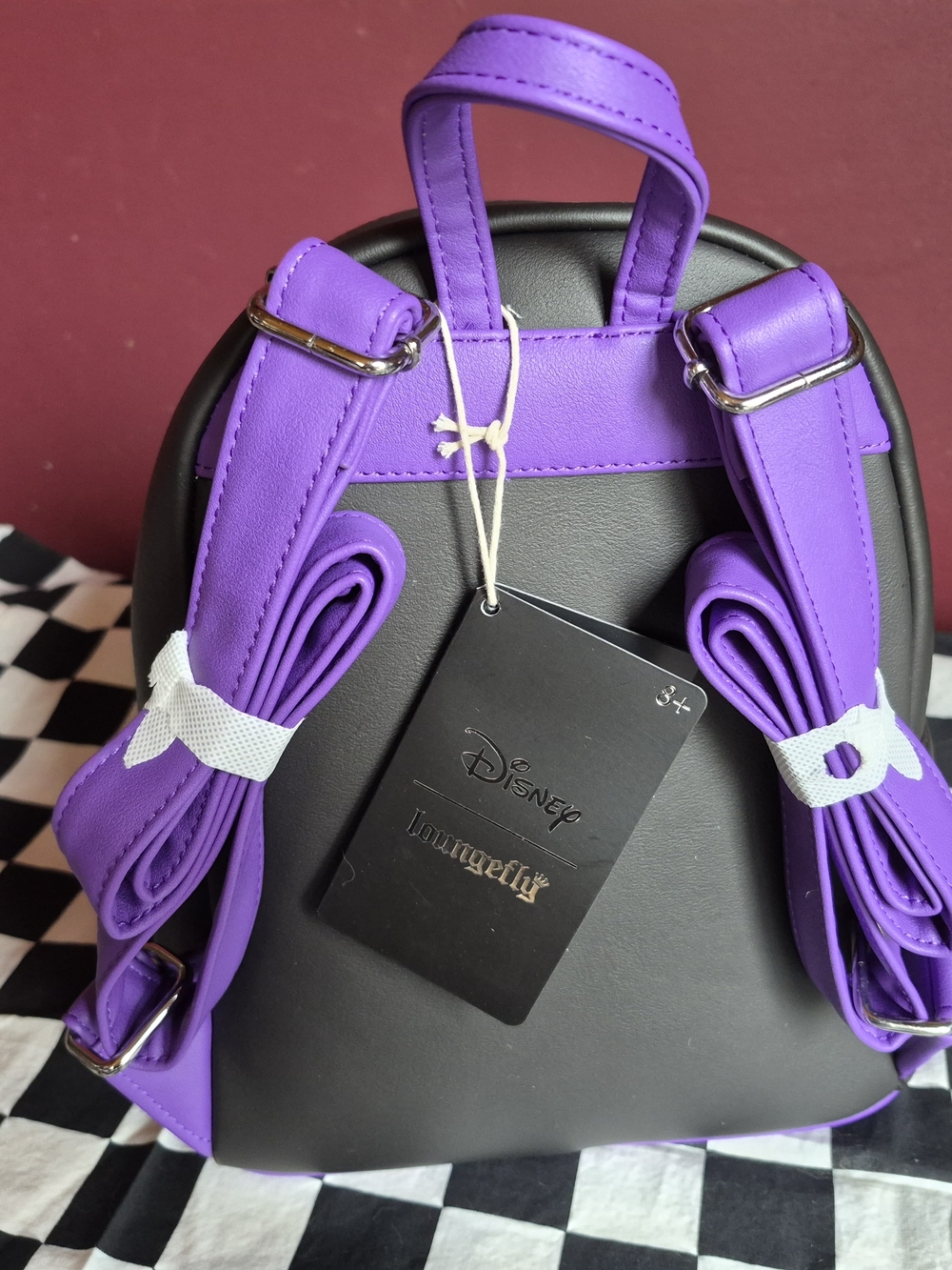 Loungefly Disney Villains Black Purple Pink Floral Mini Backpack - Picture 3 of 4